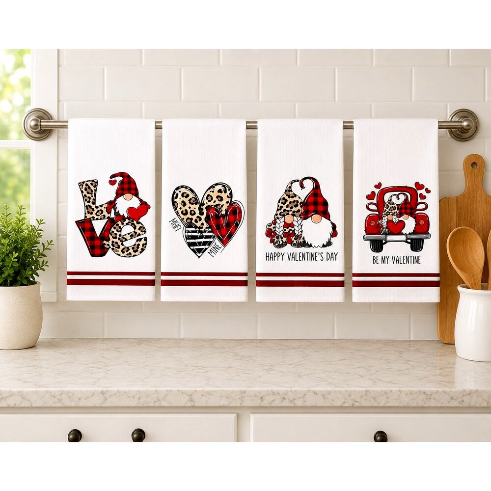 Hand Towels, 4pc, Valentine's Day Love Kitchen Dish Towel set. 18" x 26"